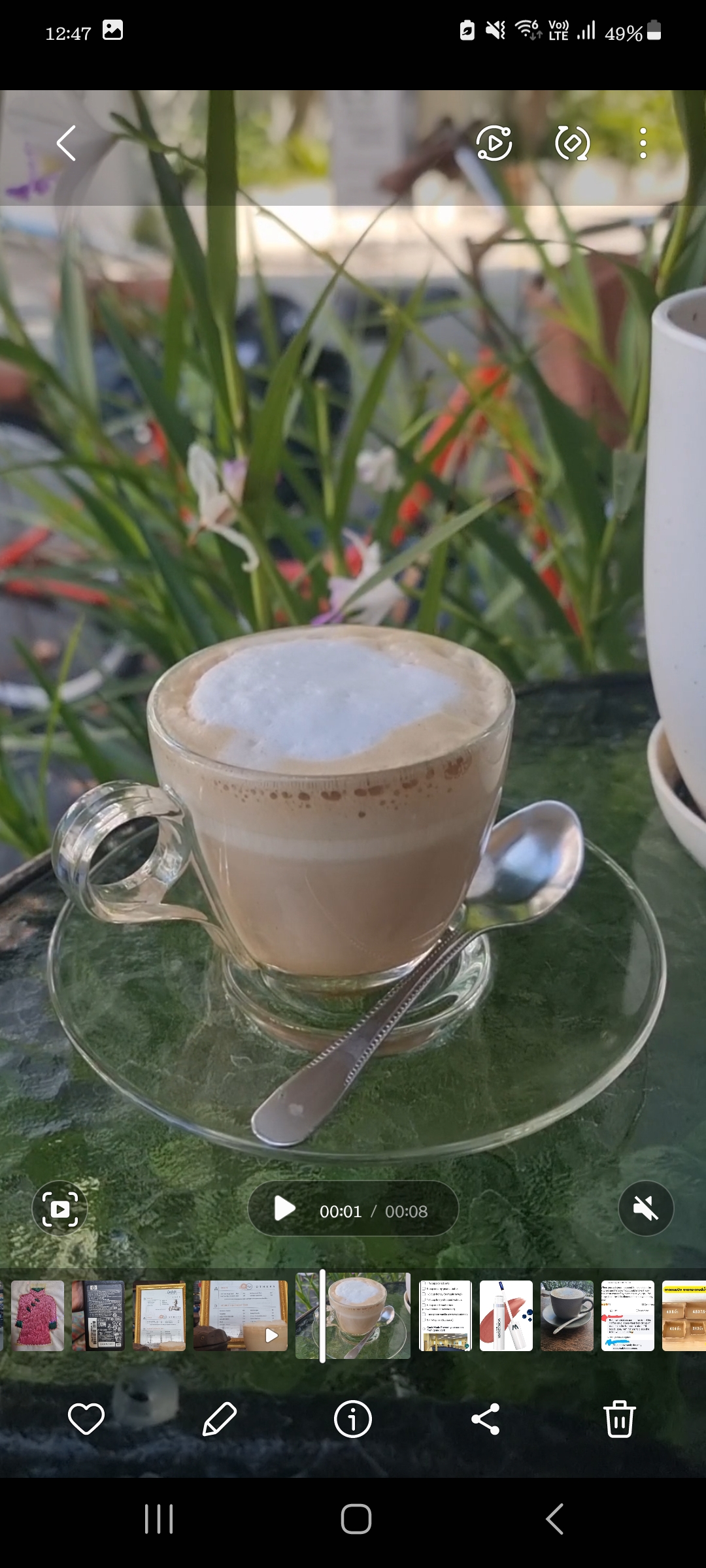 Freshly brewed coffee on an outdoor table at Creativitea